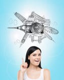 Idea about travelling comes to woman's mind stock image Idea about travelling comes to woman's mind stock image