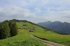 Idyllic Swiss Village Obermutten In Early Summer Stock Photography