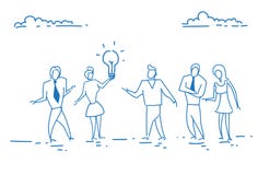 Idékläckning för lag för begrepp för hållande ljus innovation för lampa för affärsfolk som idérik startup frambringar ny idé vektor illustrationer Idékläckning för lag för begrepp för hållande ljus innovation för lampa för affärsfolk som idérik startup frambringar ny idé vektor illustrationer