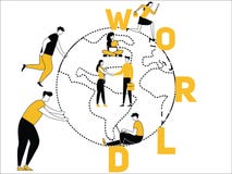 Idérik ordbegreppsvärld och folk som gör saker vektor illustrationer Idérik ordbegreppsvärld och folk som gör saker vektor illustrationer