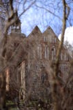 Igreja em Kiesow bruto, Meclemburgo-Pomerania, Alemanha, com primeiro plano defocused fotografia de stock Igreja em Kiesow bruto, Meclemburgo-Pomerania, Alemanha, com primeiro plano defocused fotografia de stock