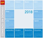 Il calendario blu per l'anno 2018, settimana parte la domenica illustrazione vettoriale Il calendario blu per l'anno 2018, settimana parte la domenica illustrazione vettoriale