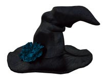 Il cappello nero della strega con un fiore blu su un fondo bianco ha isolato la rappresentazione 3d illustrazione di stock Il cappello nero della strega con un fiore blu su un fondo bianco ha isolato la rappresentazione 3d illustrazione di stock