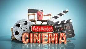 Il cinema ha avuto navata leggera di concetto lascia il cinema 3d dell'orologio rendere su blu illustrazione di stock Il cinema ha avuto navata leggera di concetto lascia il cinema 3d dell'orologio rendere su blu illustrazione di stock