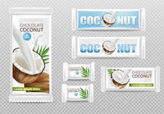 Il cioccolato della noce di cocco ha isolato la derisione realistica di vettore su progettazione d'imballaggio dell'etichetta del royalty illustrazione gratis Il cioccolato della noce di cocco ha isolato la derisione realistica di vettore su progettazione d'imballaggio dell'etichetta del royalty illustrazione gratis