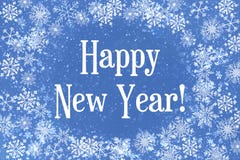 Il fondo di Natale è blu con i fiocchi di neve bianchi Iscrizione del buon anno, cartolina royalty illustrazione gratis Il fondo di Natale è blu con i fiocchi di neve bianchi Iscrizione del buon anno, cartolina royalty illustrazione gratis