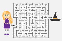 Il gioco del labirinto di Halloween, aiuta la strega a trovare un'uscita dal labirinto, il personaggio dei cartoni animati svegli illustrazione vettoriale Il gioco del labirinto di Halloween, aiuta la strega a trovare un'uscita dal labirinto, il personaggio dei cartoni animati svegli illustrazione vettoriale