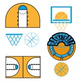 Il gioco di pallacanestro obietta le icone Immagini Stock Il gioco di pallacanestro obietta le icone Immagini Stock