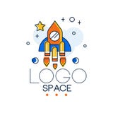 Il logo dello spazio, la missione spaziale e l'esplorazione identificano l'illustrazione di vettore su un fondo bianco illustrazione di stock Il logo dello spazio, la missione spaziale e l'esplorazione identificano l'illustrazione di vettore su un fondo bianco illustrazione di stock