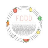 Il profilo multicolore della verdura e della frutta circonda la struttura con il posto per il vostro testo Progettazione di Minim illustrazione di stock Il profilo multicolore della verdura e della frutta circonda la struttura con il posto per il vostro testo Progettazione di Minim illustrazione di stock
