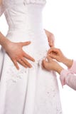 Il sarto cuce il vestito della sposa fotografia stock libera da diritti Il sarto cuce il vestito della sposa fotografia stock libera da diritti