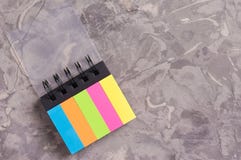 Il taccuino aperto con la coclea e lo spazio in bianco ha colorato le pagine su vecchio cemento grigio concreto con lo spazio del fotografia stock libera da diritti Il taccuino aperto con la coclea e lo spazio in bianco ha colorato le pagine su vecchio cemento grigio concreto con lo spazio del fotografia stock libera da diritti