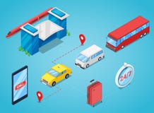 Il trasferimento della stazione ferroviaria, vector l'illustrazione isometrica 3D Chiami il taxi o compri il biglietto di bus del illustrazione di stock Il trasferimento della stazione ferroviaria, vector l'illustrazione isometrica 3D Chiami il taxi o compri il biglietto di bus del illustrazione di stock