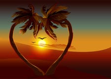 Ilha tropical da noite Palmeira dois na forma do coração ilustração do vetor Ilha tropical da noite Palmeira dois na forma do coração ilustração do vetor