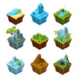 Ilhas da fantasia da rocha para jogos de computador Ilustrações isométricas no estilo dos desenhos animados ilustração do vetor Ilhas da fantasia da rocha para jogos de computador Ilustrações isométricas no estilo dos desenhos animados ilustração do vetor