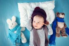 Ill boy lying in bed stock image Ill boy lying in bed stock image