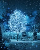 Illuminated tree winter garden snowfall fantasy