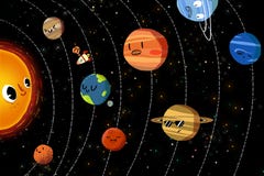 Illustratie voor Kinderen: De Gelukkige Planeten in Zonnestelsel vector illustratie Illustratie voor Kinderen: De Gelukkige Planeten in Zonnestelsel vector illustratie