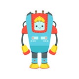 Illustration amicale géante bleue et rouge de bande dessinée de vecteur de caractère de robot d'Android illustration stock Illustration amicale géante bleue et rouge de bande dessinée de vecteur de caractère de robot d'Android illustration stock