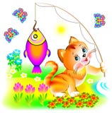 Illustration av den lyckliga katten som har fångat fisken royaltyfri illustrationer Illustration av den lyckliga katten som har fångat fisken royaltyfri illustrationer