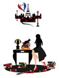 Illustration av en kvinna som drömmer av paris vektor illustrationer Illustration av en kvinna som drömmer av paris vektor illustrationer