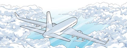 Illustration av flygplanet som flyger över moln stock illustrationer Illustration av flygplanet som flyger över moln stock illustrationer