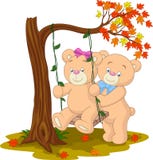 Bear couple in love sitting on a swing Stock Images Bear couple in love sitting on a swing Stock Images