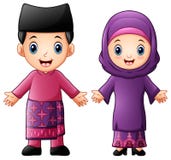 Cartoon Brunei couple wearing traditional costumes