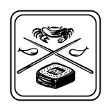 Illustration of contour drawing with fish and rice food with elements of sticks, fish and crab for sushi bar logo or icons royalty free illustration Illustration of contour drawing with fish and rice food with elements of sticks, fish and crab for sushi bar logo or icons royalty free illustration