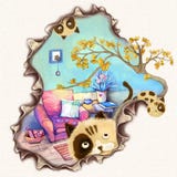 Illustration: Cup Print Design: Little Cat Scratch Your Card! You want to Write to Friend in Sweet Home, Naughty Cats Break It. Re Stock Images Illustration: Cup Print Design: Little Cat Scratch Your Card! You want to Write to Friend in Sweet Home, Naughty Cats Break It. Re Stock Images