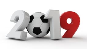 Illustration 3D des 2019 Datums, die Idee für den Kalender Anstelle null ist ein Fußball Bild lokalisiert auf weißem Hintergrund, lizenzfreie abbildung Illustration 3D des 2019 Datums, die Idee für den Kalender Anstelle null ist ein Fußball Bild lokalisiert auf weißem Hintergrund, lizenzfreie abbildung