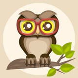 Illustration d'un hibou drôle en verres se reposant sur une branche illustration de vecteur Illustration d'un hibou drôle en verres se reposant sur une branche illustration de vecteur