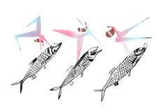 Illustration de poissons et de femmes sur le fond blanc illustration de vecteur Illustration de poissons et de femmes sur le fond blanc illustration de vecteur