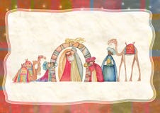 Illustration de scène de Christian Christmas Nativity avec les trois sages Images libres de droits Illustration de scène de Christian Christmas Nativity avec les trois sages Images libres de droits