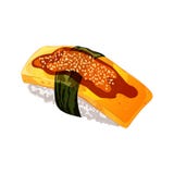 Illustration de vecteur dans le style de bande dessinée Egg les sushi avec le nori, la sauce et le sésame D'isolement sur le fond Photo libre de droits Illustration de vecteur dans le style de bande dessinée Egg les sushi avec le nori, la sauce et le sésame D'isolement sur le fond Photo libre de droits