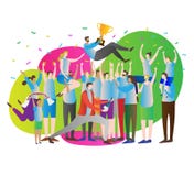 Illustration de vecteur de foule de victoire Célébration et partie Chef d'athlète avec la tasse d'or et les fans, défenseurs avec illustration stock Illustration de vecteur de foule de victoire Célébration et partie Chef d'athlète avec la tasse d'or et les fans, défenseurs avec illustration stock