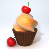 Illustration des Kirschkleinen kuchens 3d Lizenzfreie Stockbilder Illustration des Kirschkleinen kuchens 3d Lizenzfreie Stockbilder