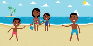 African American Woman With Children Relaxing At The Beach Stock Image ...