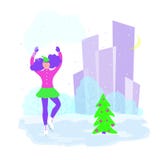 Illustration with figure skater on a ice rink,girl skating in the city Park,cartoon vector illustration stock illustration Illustration with figure skater on a ice rink,girl skating in the city Park,cartoon vector illustration stock illustration