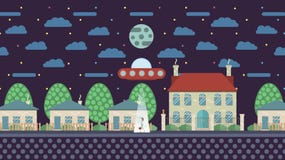 Illustration in flat design UFO abducts a human vector illustration Illustration in flat design UFO abducts a human vector illustration