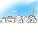 Illustration för baner för Leipzig panoramaöversikt royaltyfri illustrationer Illustration för baner för Leipzig panoramaöversikt royaltyfri illustrationer