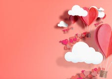 Illustration för dag för valentin` s Bosatt hjärta formade ballonger som bor korallflugan bland molnen och berömförälskelsen Begr arkivfoto Illustration för dag för valentin` s Bosatt hjärta formade ballonger som bor korallflugan bland molnen och berömförälskelsen Begr arkivfoto