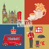 Illustration för England loppvektor med tekannan Semester i Förenade kungariket Storbritannien bakgrund Resa till UK royaltyfri illustrationer Illustration för England loppvektor med tekannan Semester i Förenade kungariket Storbritannien bakgrund Resa till UK royaltyfri illustrationer