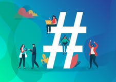 Illustration för Hashtag symbolvektor Grupp människor på socialt massmedia Plan grafisk design för tecknad filmtecken vektor illustrationer Illustration för Hashtag symbolvektor Grupp människor på socialt massmedia Plan grafisk design för tecknad filmtecken vektor illustrationer