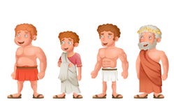 Illustration för vektor för design för tecknad film för romerska grekiska gamla unga starka feta togahöftskynsketecken fastställd stock illustrationer Illustration för vektor för design för tecknad film för romerska grekiska gamla unga starka feta togahöftskynsketecken fastställd stock illustrationer
