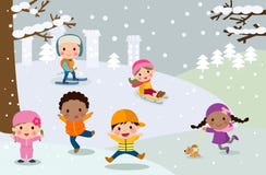 Group of children playing in snow Royalty Free Stock Photo Group of children playing in snow Royalty Free Stock Photo