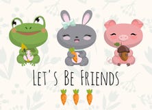 Illustration mignonne avec la grenouille de bébé, lapin, porc illustration stock Illustration mignonne avec la grenouille de bébé, lapin, porc illustration stock