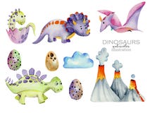 Illustration mignonne d'aquarelle de collection de dinosaures illustration de vecteur Illustration mignonne d'aquarelle de collection de dinosaures illustration de vecteur