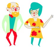 Illustration mit einer Oma, Großmutter in den gelben Gläsern und einem Kleid vektor abbildung Illustration mit einer Oma, Großmutter in den gelben Gläsern und einem Kleid vektor abbildung