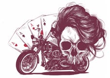 Illustration Motorcycle woman skull with playing cards poker royalty free illustration Illustration Motorcycle woman skull with playing cards poker royalty free illustration